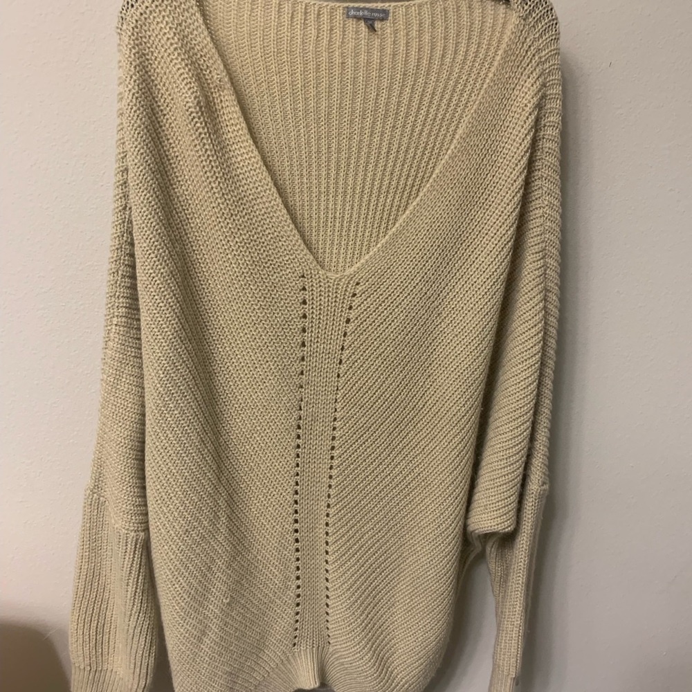 Charlotte Russe Cream V-Neck Sweater Ribbed Knit